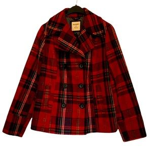 Old Navy Plaid Pea Coat Size Medium